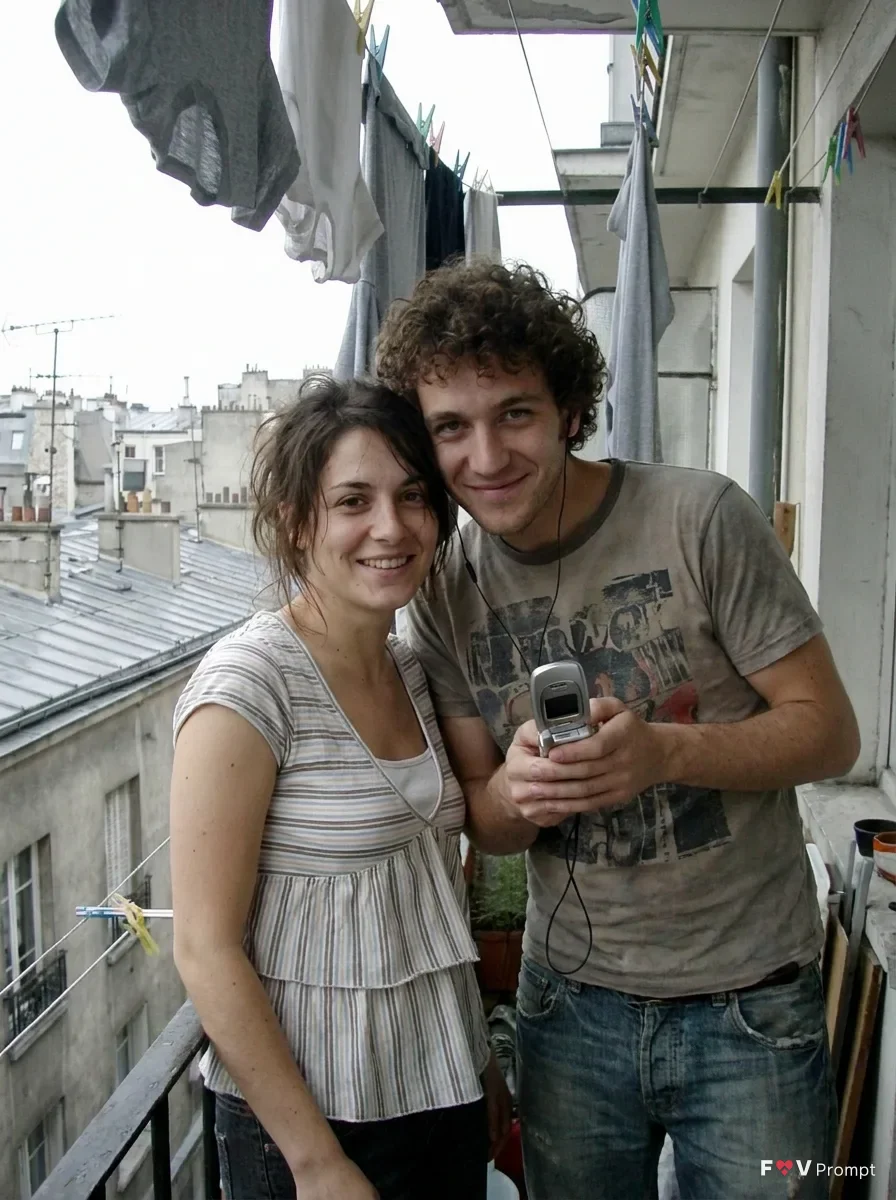 Faded 2000s Couple Balcony Phone Photo