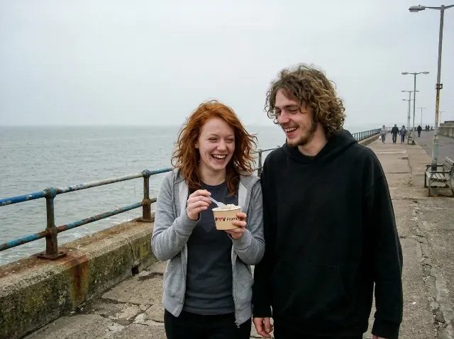 Faded 2000s Seaside Couple Phone Photo