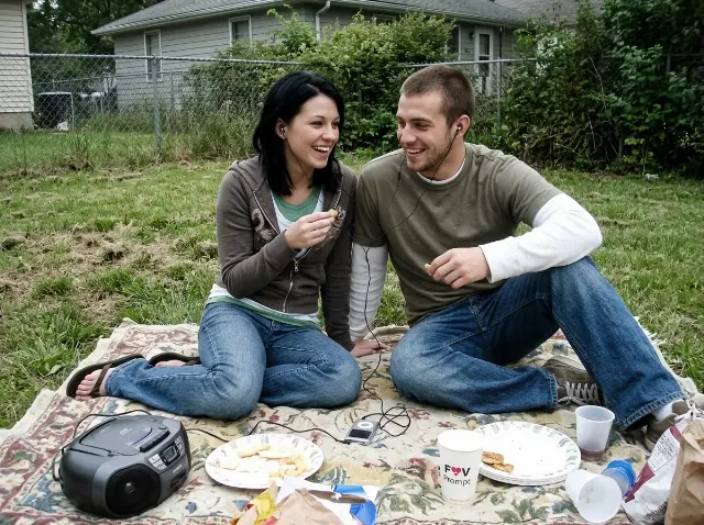 Faded Digicam Couple Picnic Photo