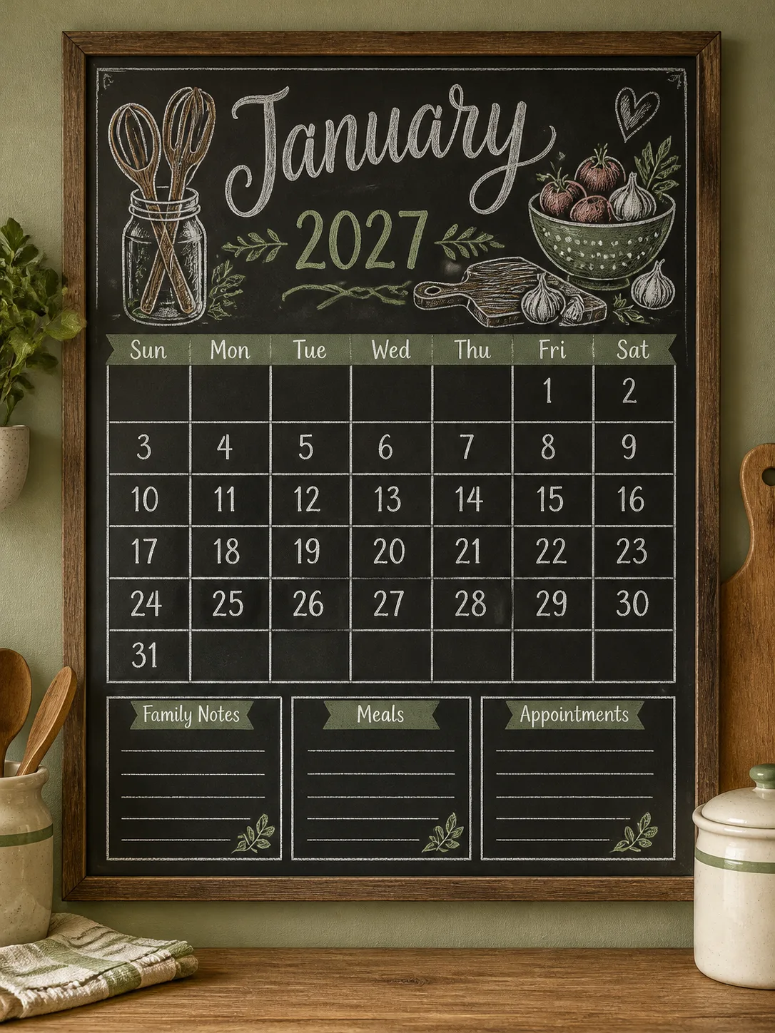 Family Chalkboard Monthly Wall Planner
