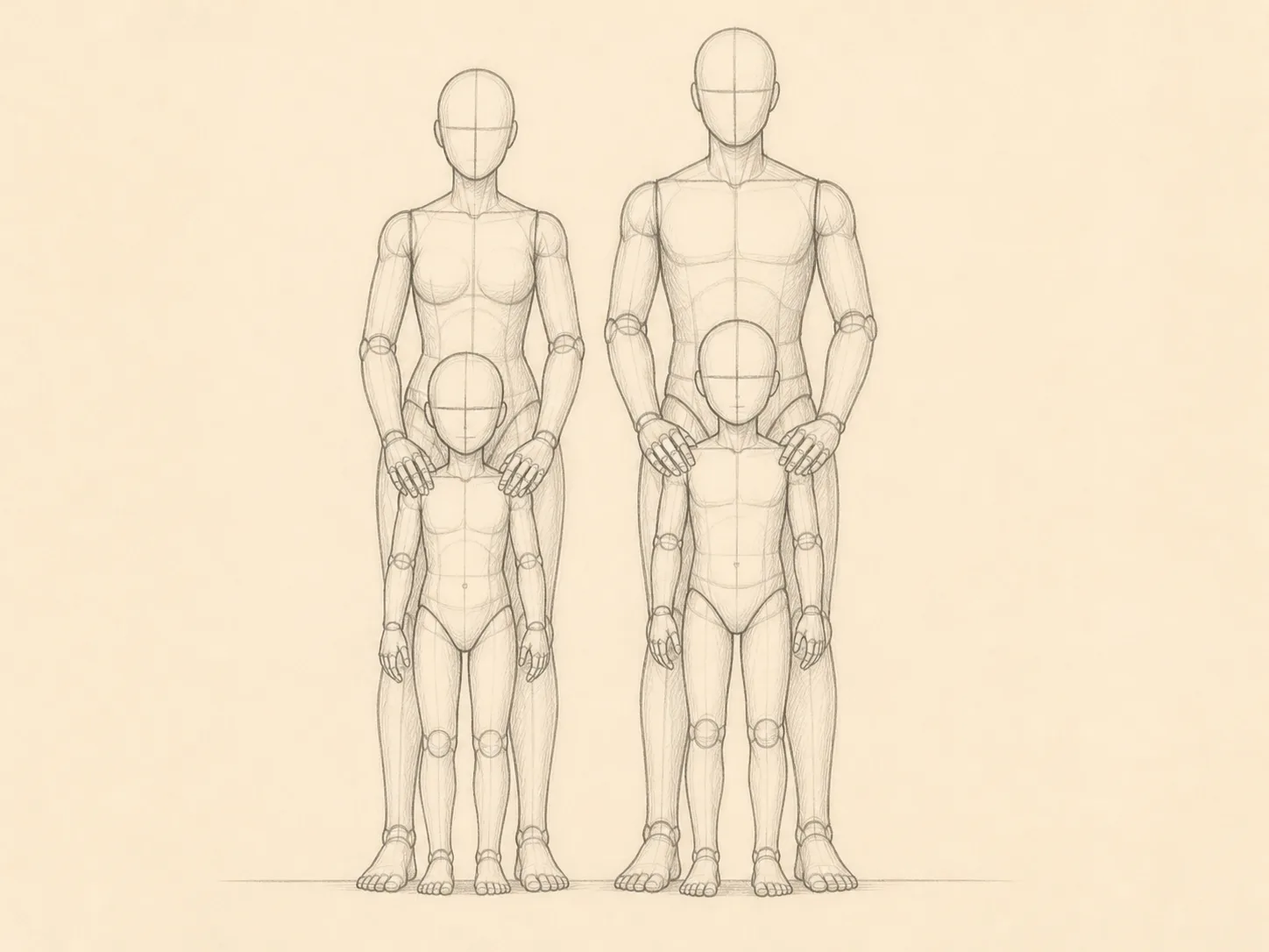 Family Group Pose Reference Sketch