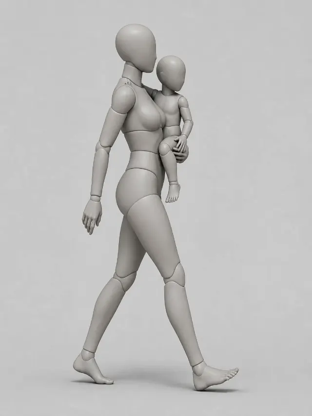 Female And Child Walking Pose Reference