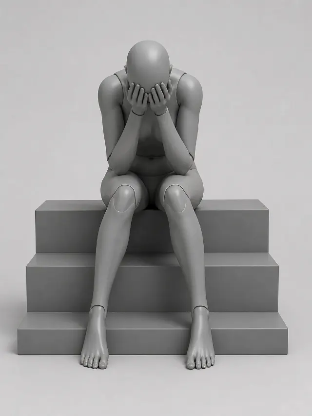 Female Crying On Steps Pose Reference