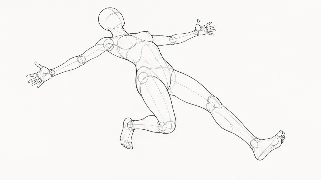 Female Falling Backward Pose Reference Sketch