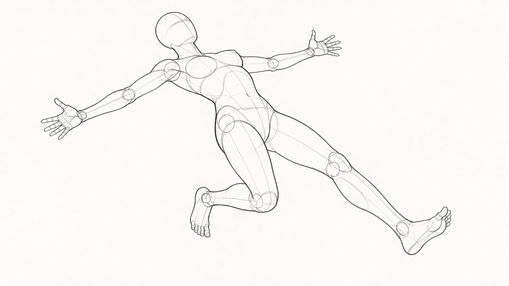 Female Falling Backward Pose Reference Sketch