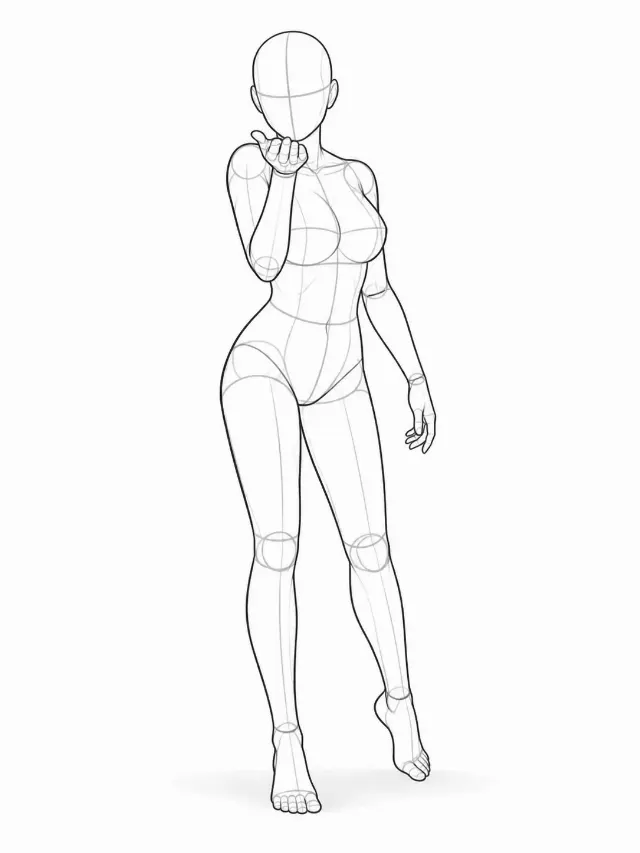 Female Figure Blowing A Kiss Pose Sketch