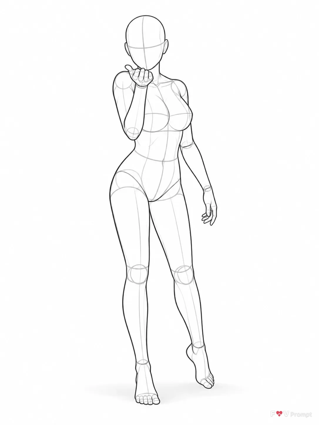 Female Figure Blowing A Kiss Pose Sketch