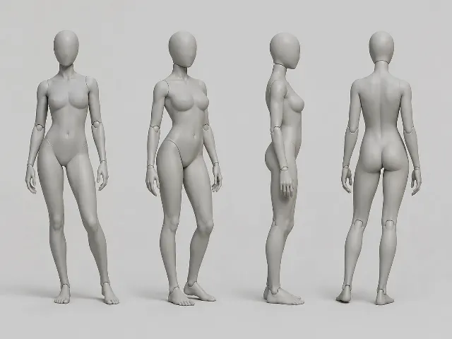 Female Figure Pose Turnaround Sheet