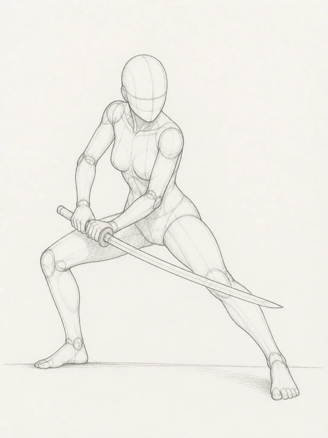 Female Katana Battle Stance Sketch