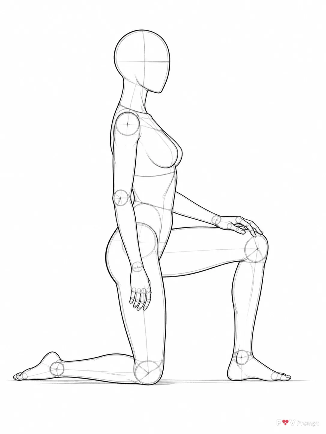 Female Kneeling Side View Pose Sketch