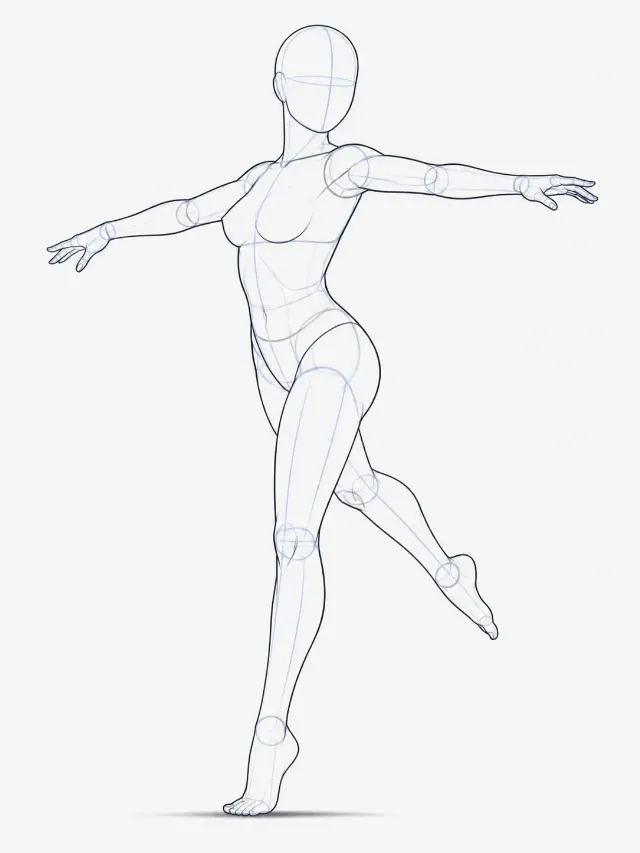 Female Mid-Spin Pose Reference Sketch