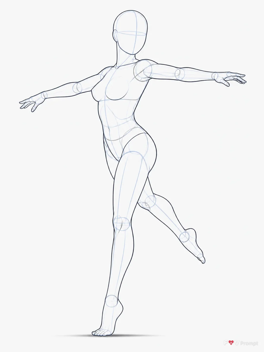 Female Mid-Spin Pose Reference Sketch