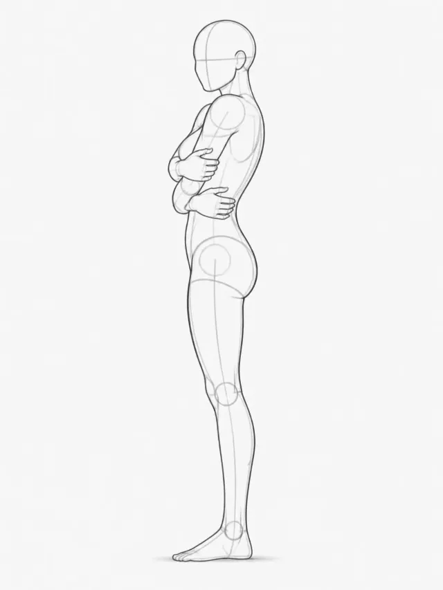 Female Self Hugging Side View Pose Sketch