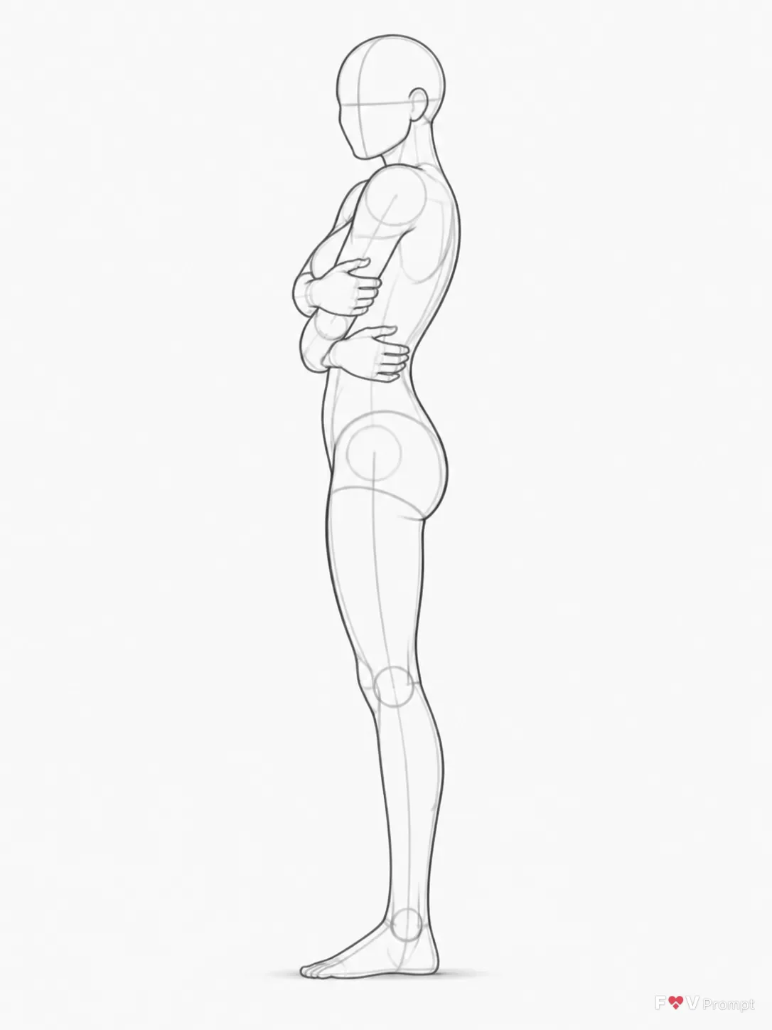 Female Self Hugging Side View Pose Sketch