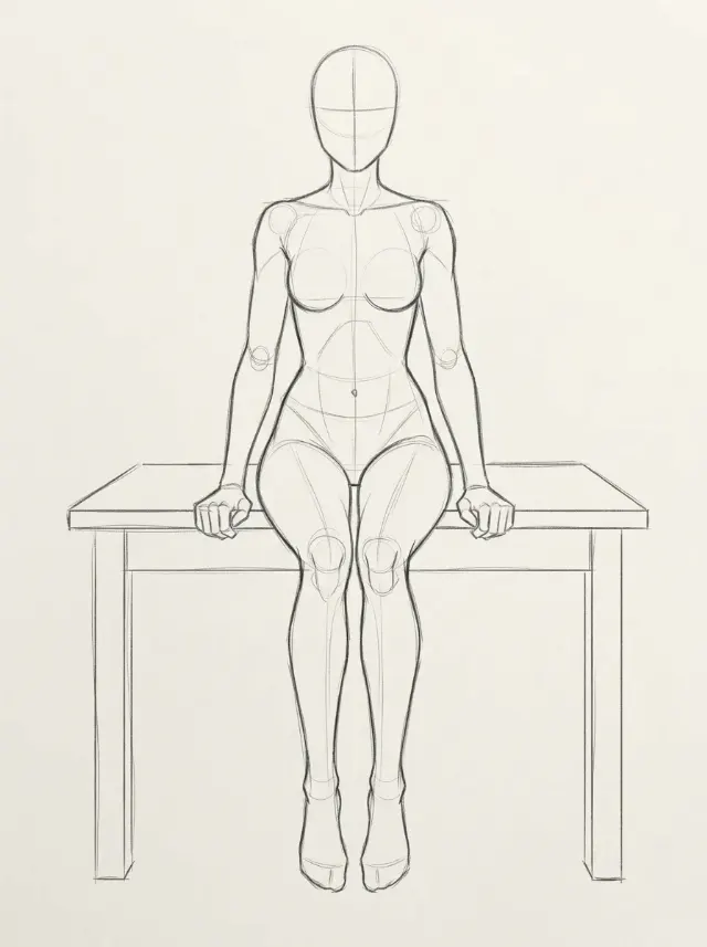 Female Table Edge Sitting Pose Reference