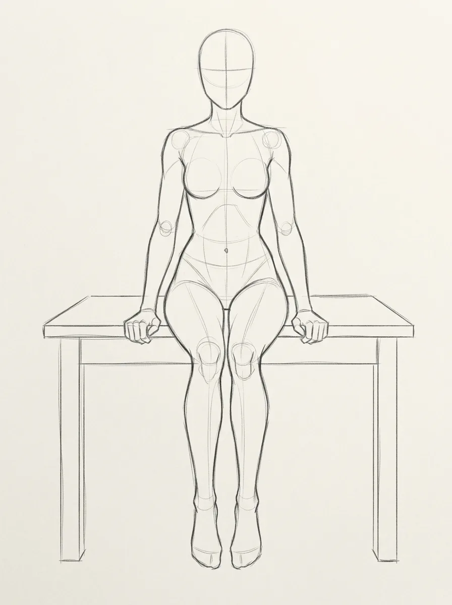 Female Table Edge Sitting Pose Reference