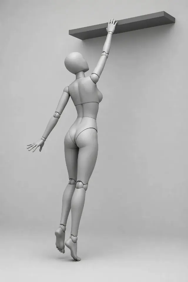Female Tiptoe Reach Pose Reference