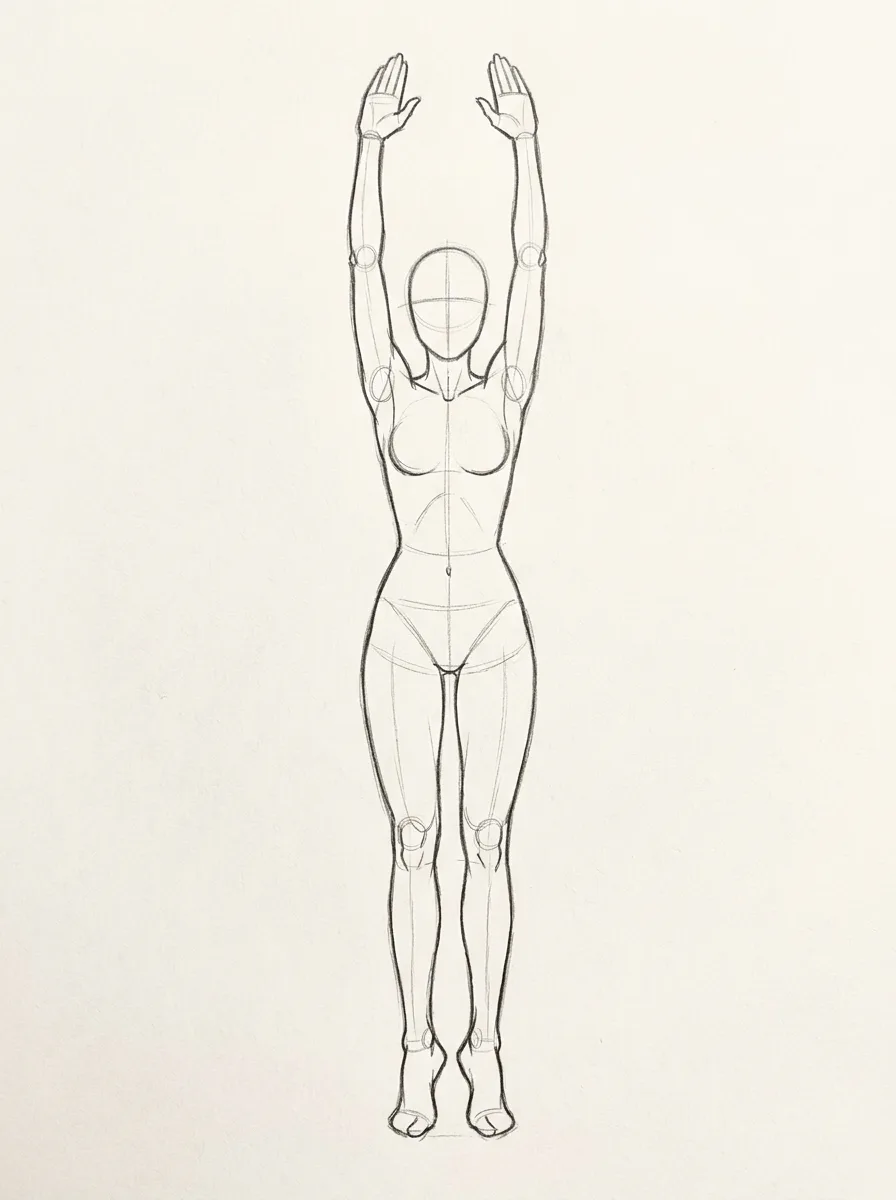 Female Tiptoe Stretch Pose Reference