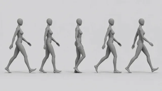 Female Walking Cycle Pose Reference Sheet