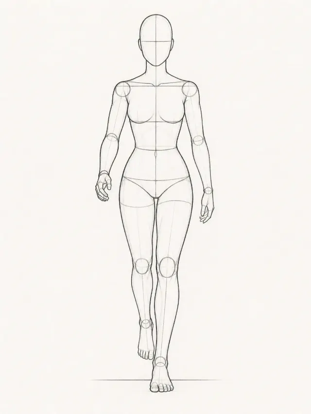 Female Walking Pose Reference Sketch