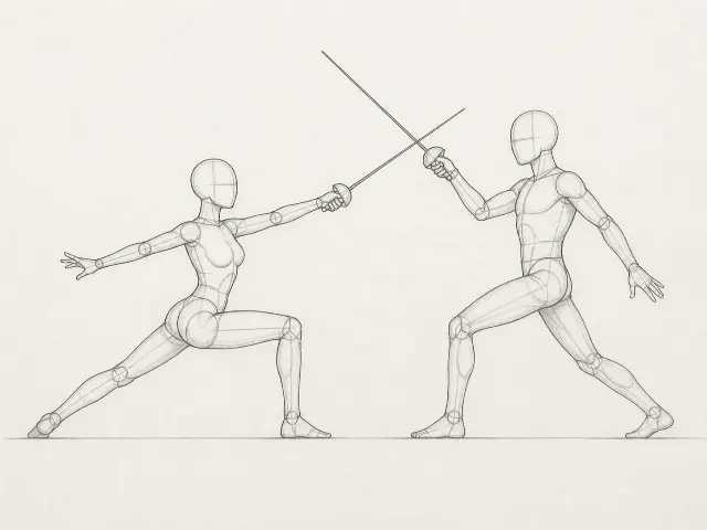 Fencing Lunge And Parry Pose Sketch