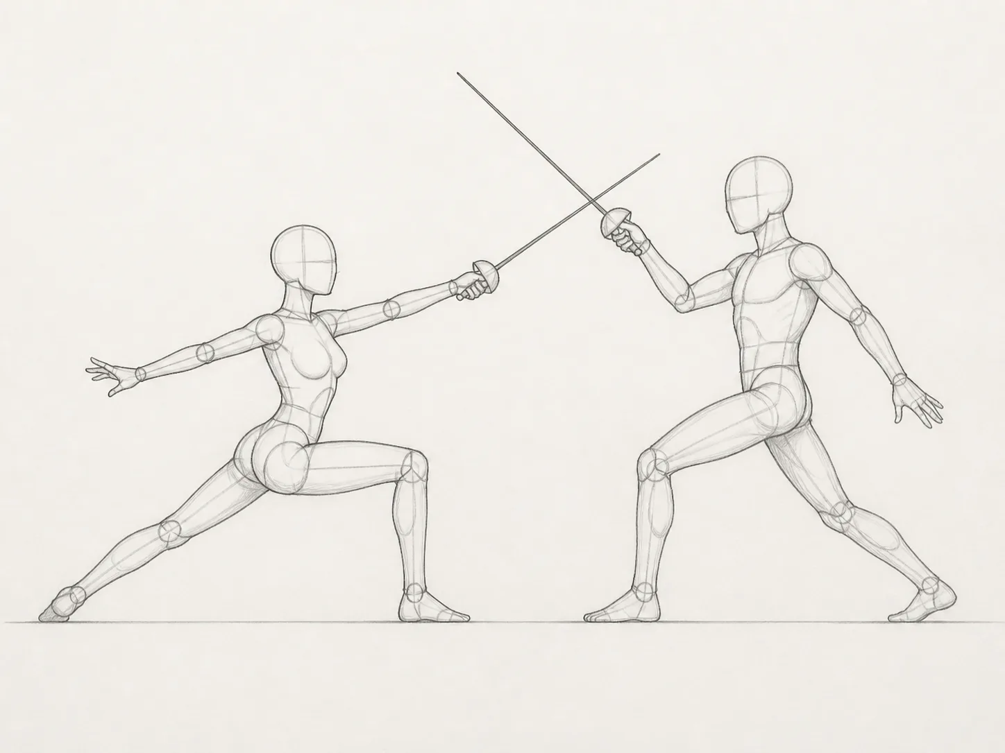 Fencing Lunge And Parry Pose Sketch