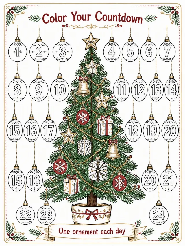 Festive Advent Countdown Coloring Poster