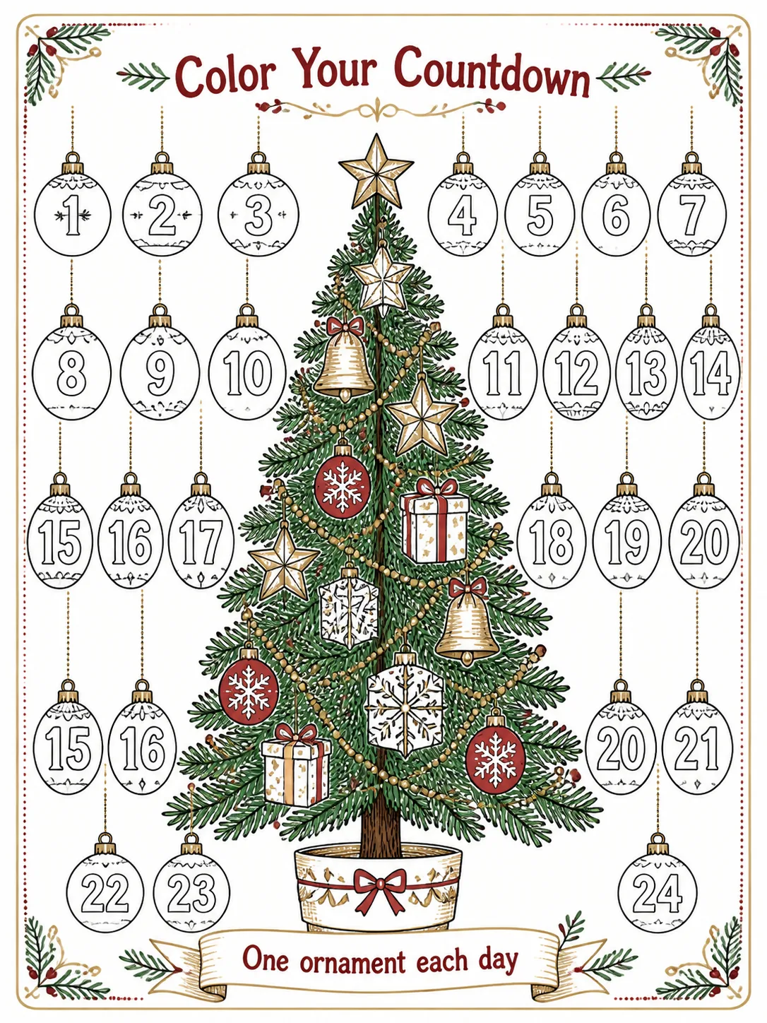 Festive Advent Countdown Coloring Poster