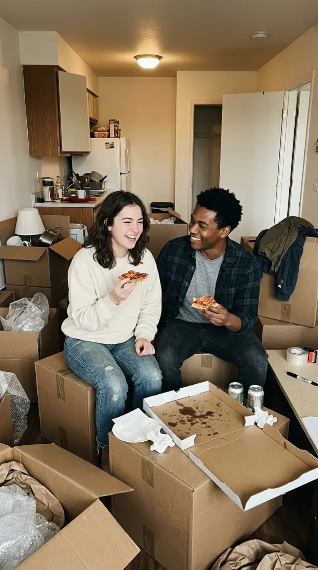 First Apartment Pizza Box Couple Photo