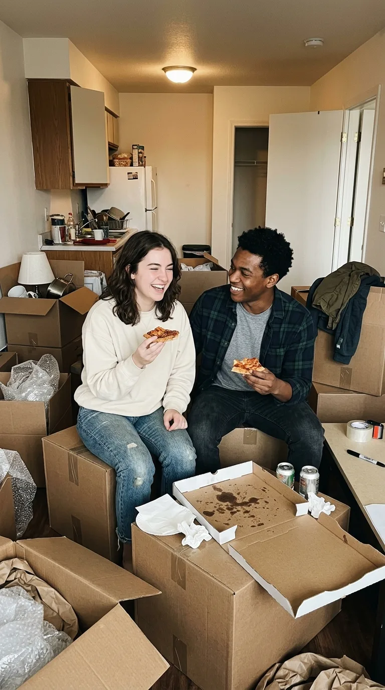First Apartment Pizza Box Couple Photo