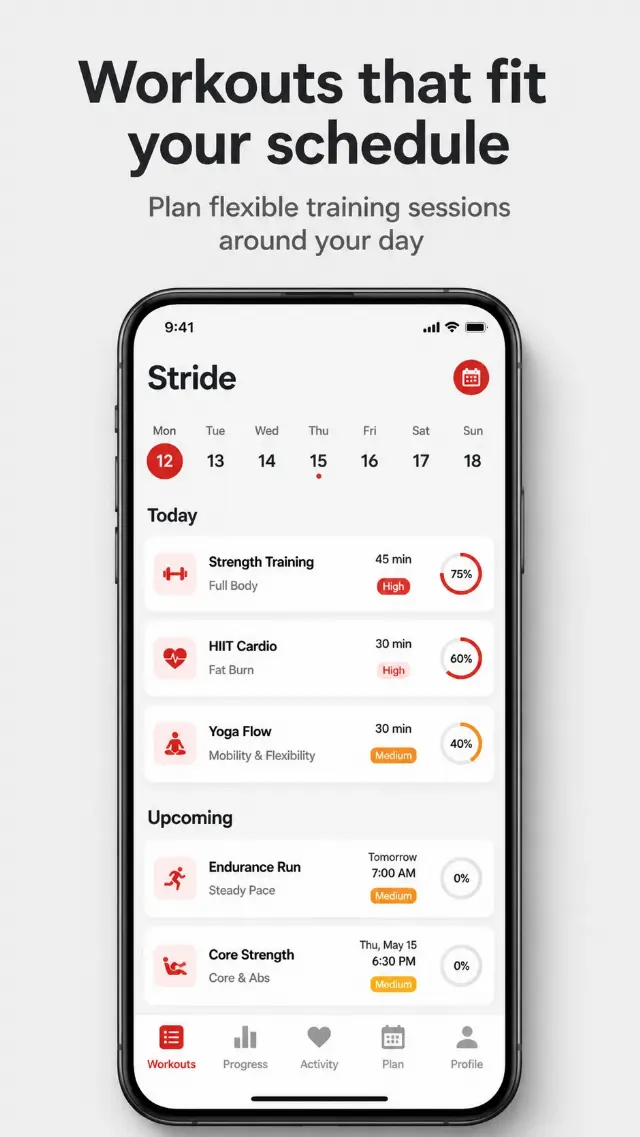Fitness App Workout Schedule Screenshot