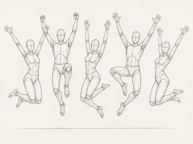 Five-Figure Jumping Pose Reference