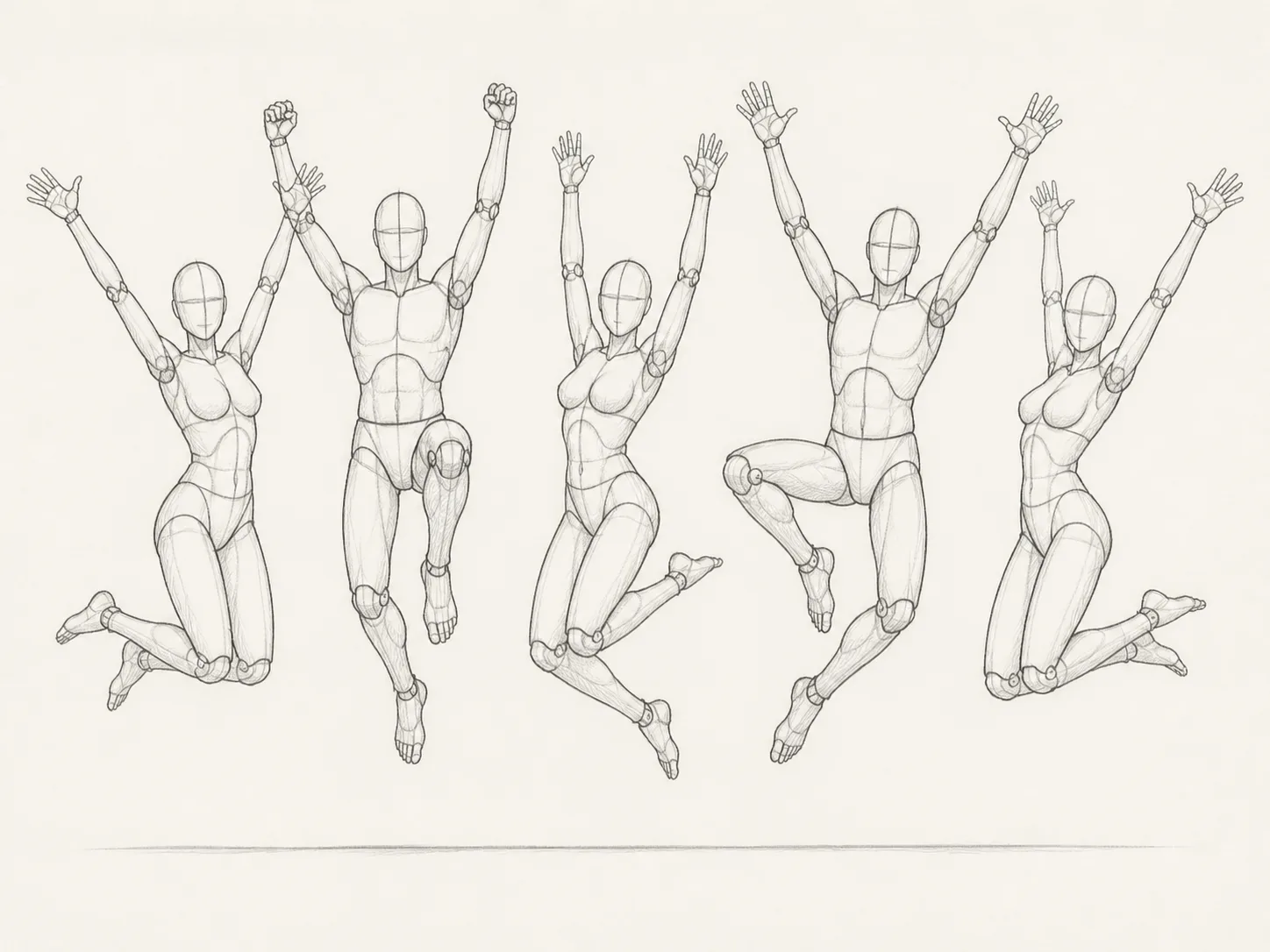 Five-Figure Jumping Pose Reference