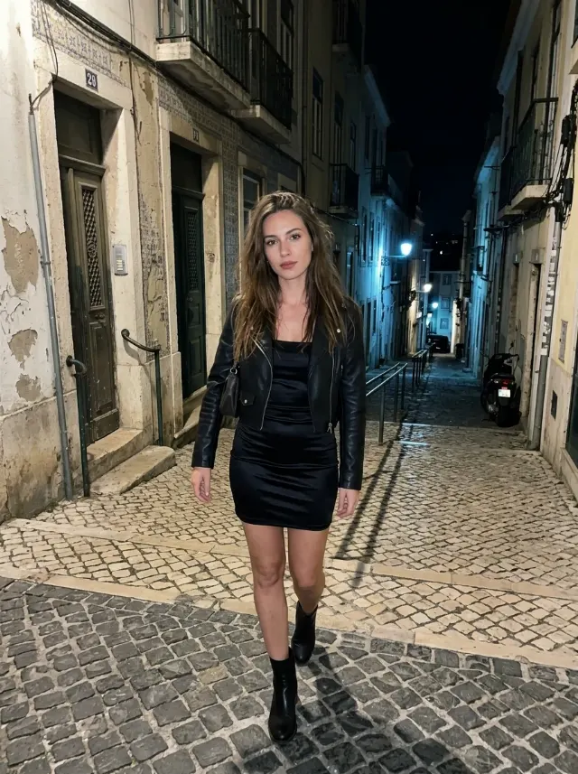 Flashlit European Street Fashion Photo