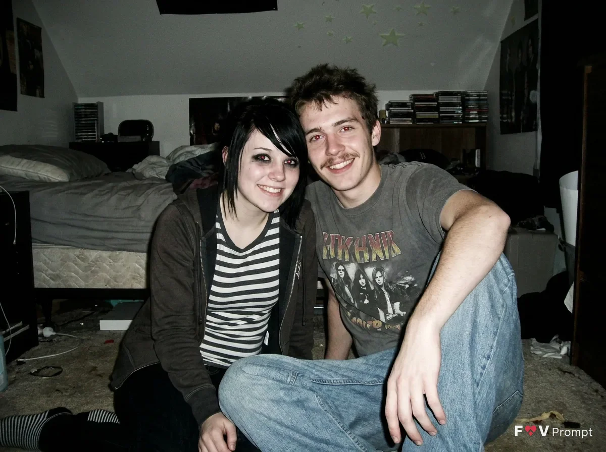 Flashy 2000s Emo Couple Bedroom Photo