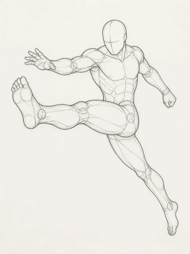 Flying Kick Martial Arts Pose Sketch