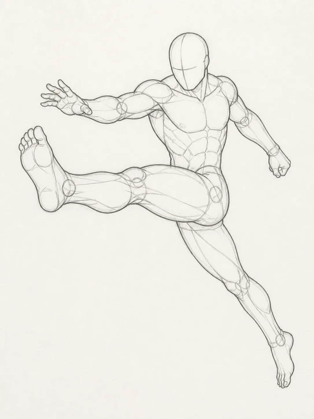 Flying Kick Martial Arts Pose Sketch