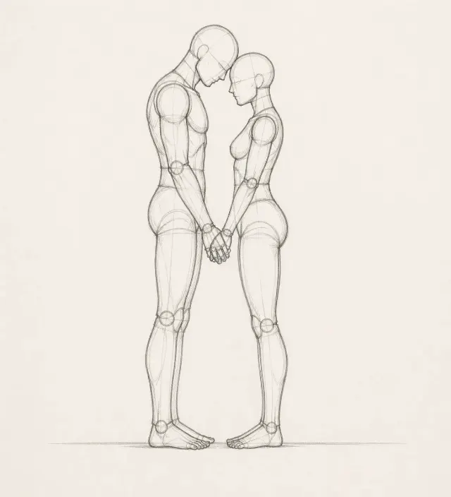 Forehead To Forehead Wedding Pose Sketch