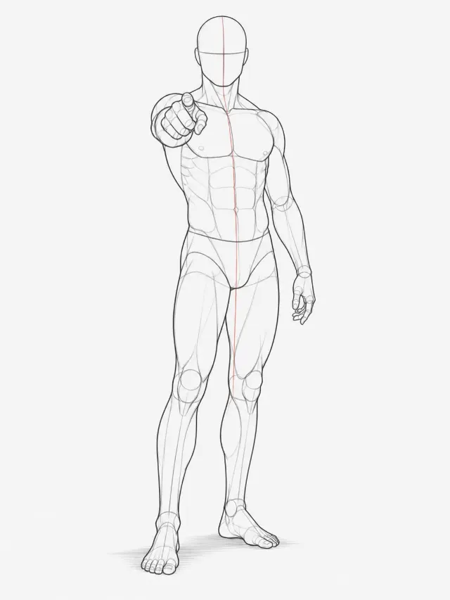 Foreshortened Male Pointing Pose Sketch