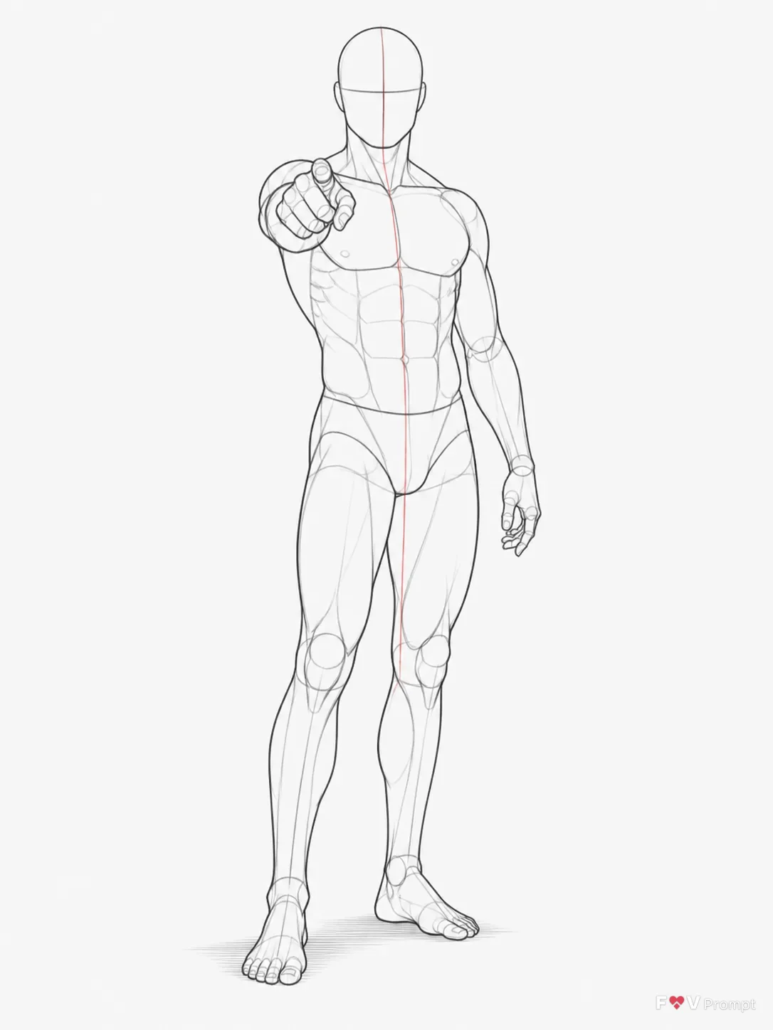 Foreshortened Male Pointing Pose Sketch
