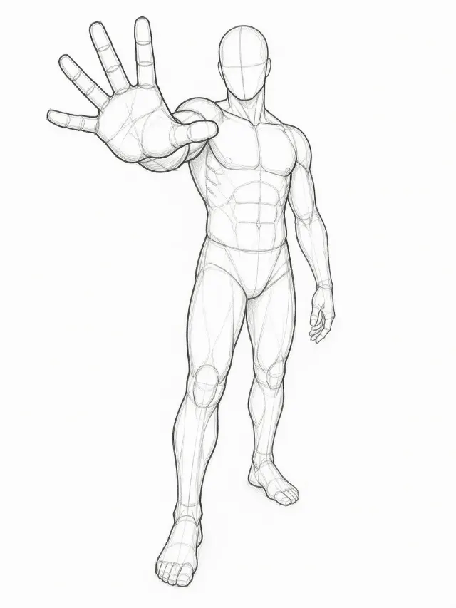 Foreshortened Male Reaching Pose Sketch