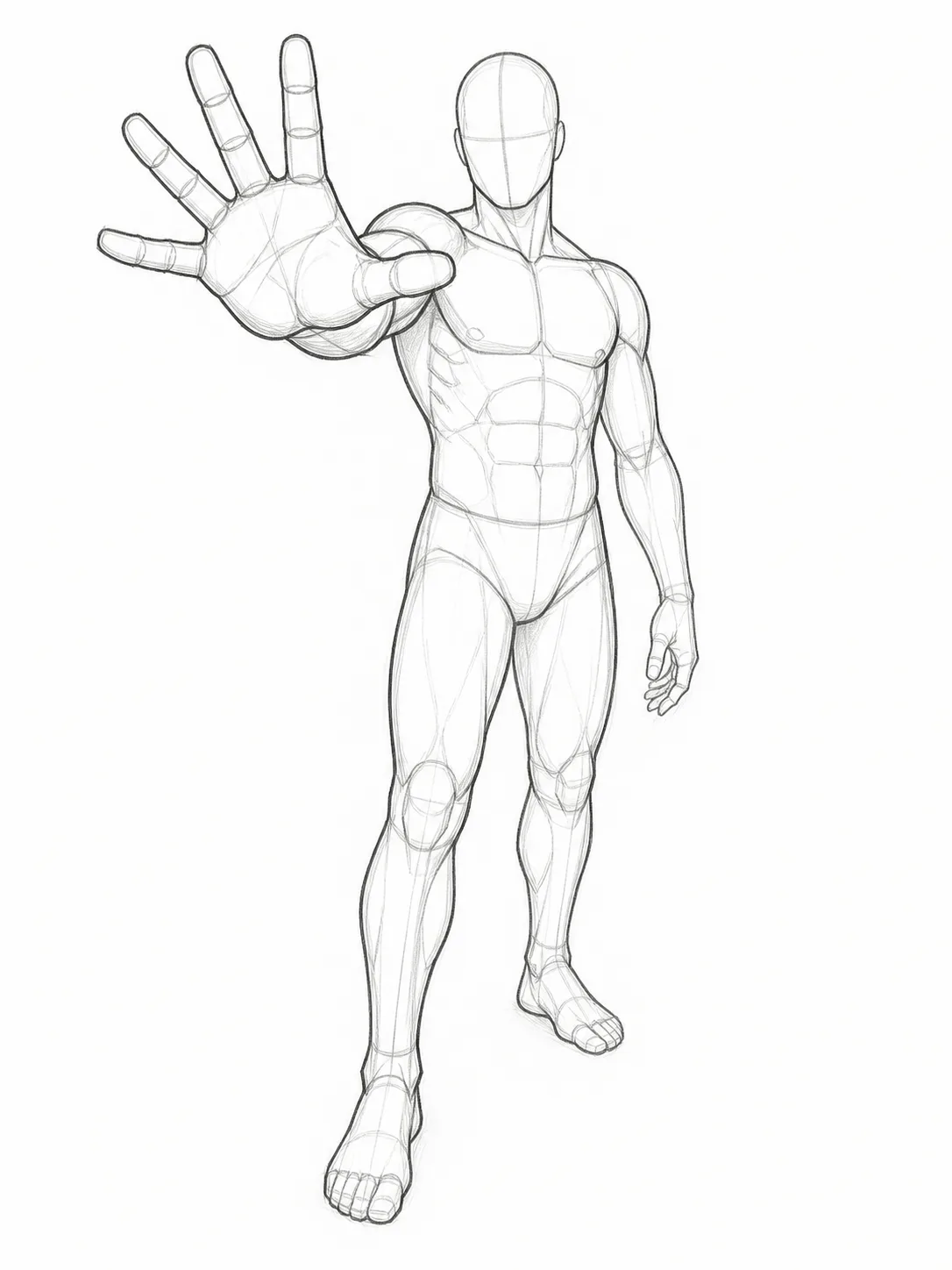 Foreshortened Male Reaching Pose Sketch