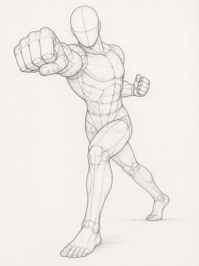 Foreshortened Punch Pose Reference Sketch