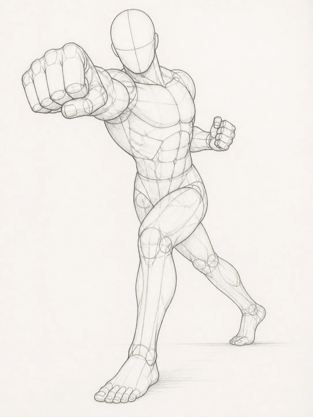 Foreshortened Punch Pose Reference Sketch