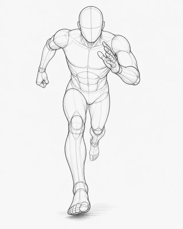 Foreshortened Running Male Pose Sketch