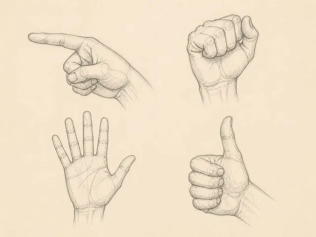 Four-Panel Hand Pose Reference Sheet
