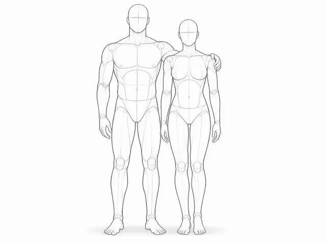 Front View Couple Pose Reference Sketch