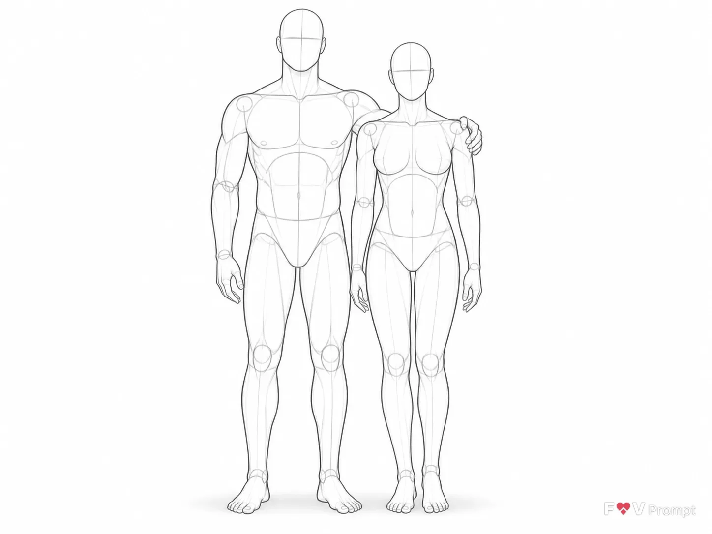 Front View Couple Pose Reference Sketch