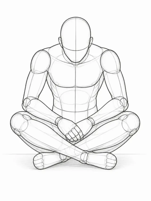 Front View Cross-Legged Male Pose Sketch