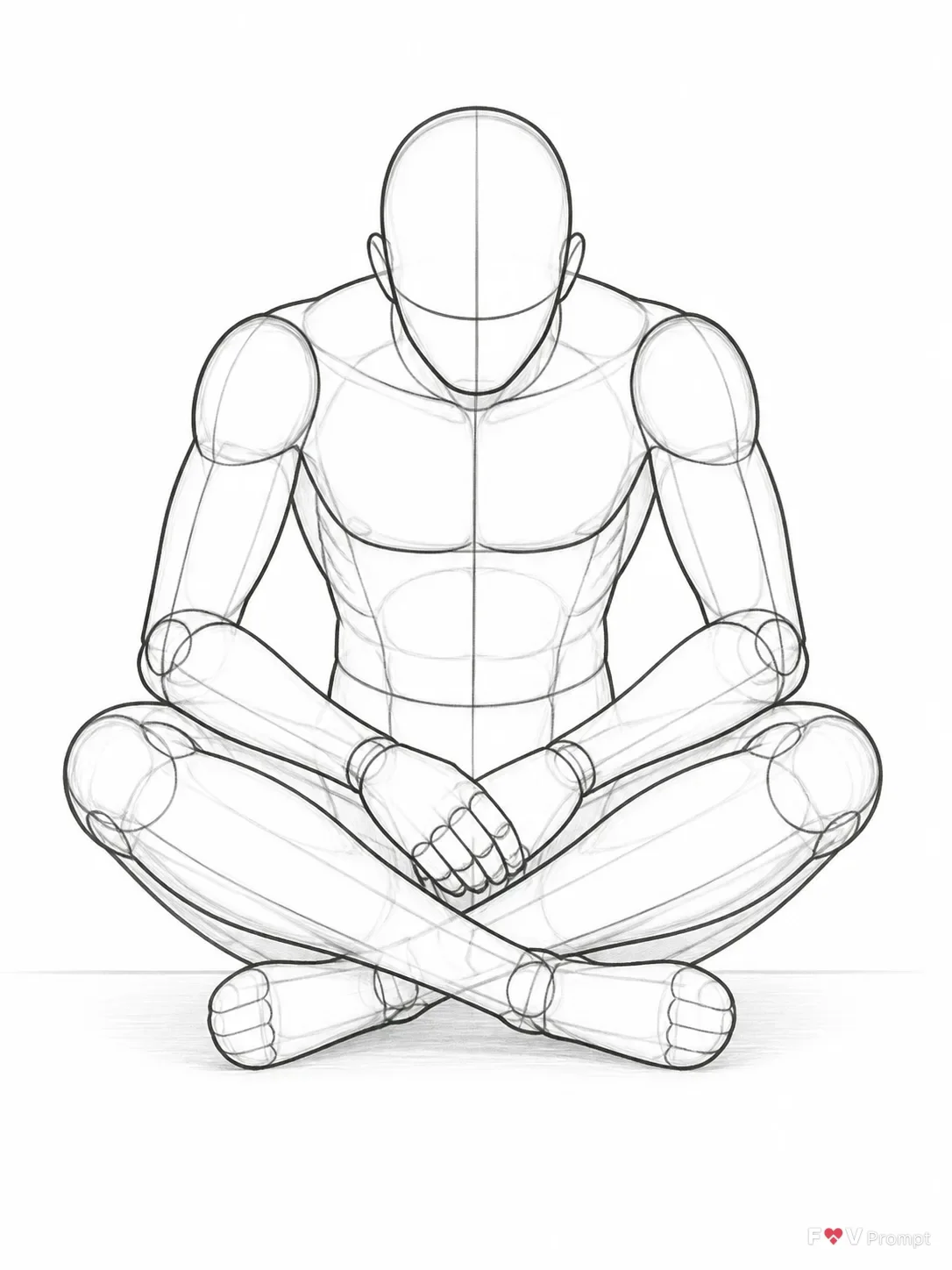 Front View Cross-Legged Male Pose Sketch